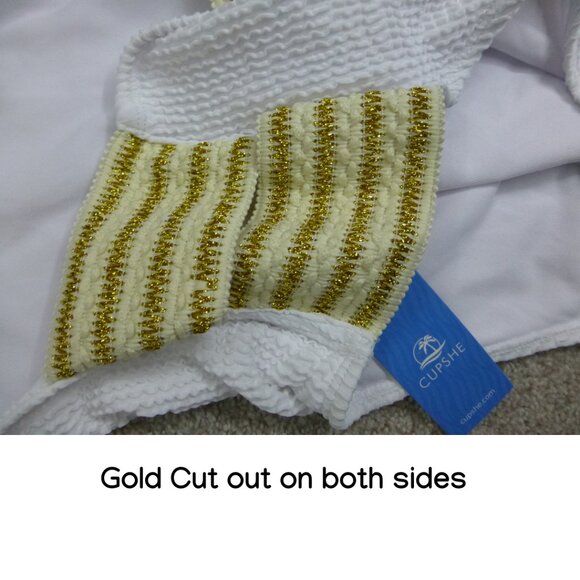 NWT Cupshe White and Gold Side Cut Outs One Piece Bathing Suit - Picture 10 of 15